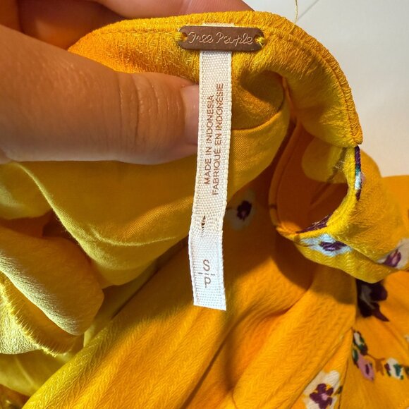 Free People Women S Lost In You Floral Midi Dress Golden Yellow V Neck Ruffle - Picture 5 of 10